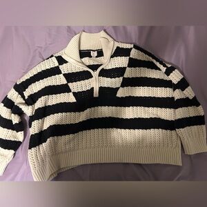 a new day Black and Cream Striped Quarter Zip Mock Turtleneck Sweater 3X